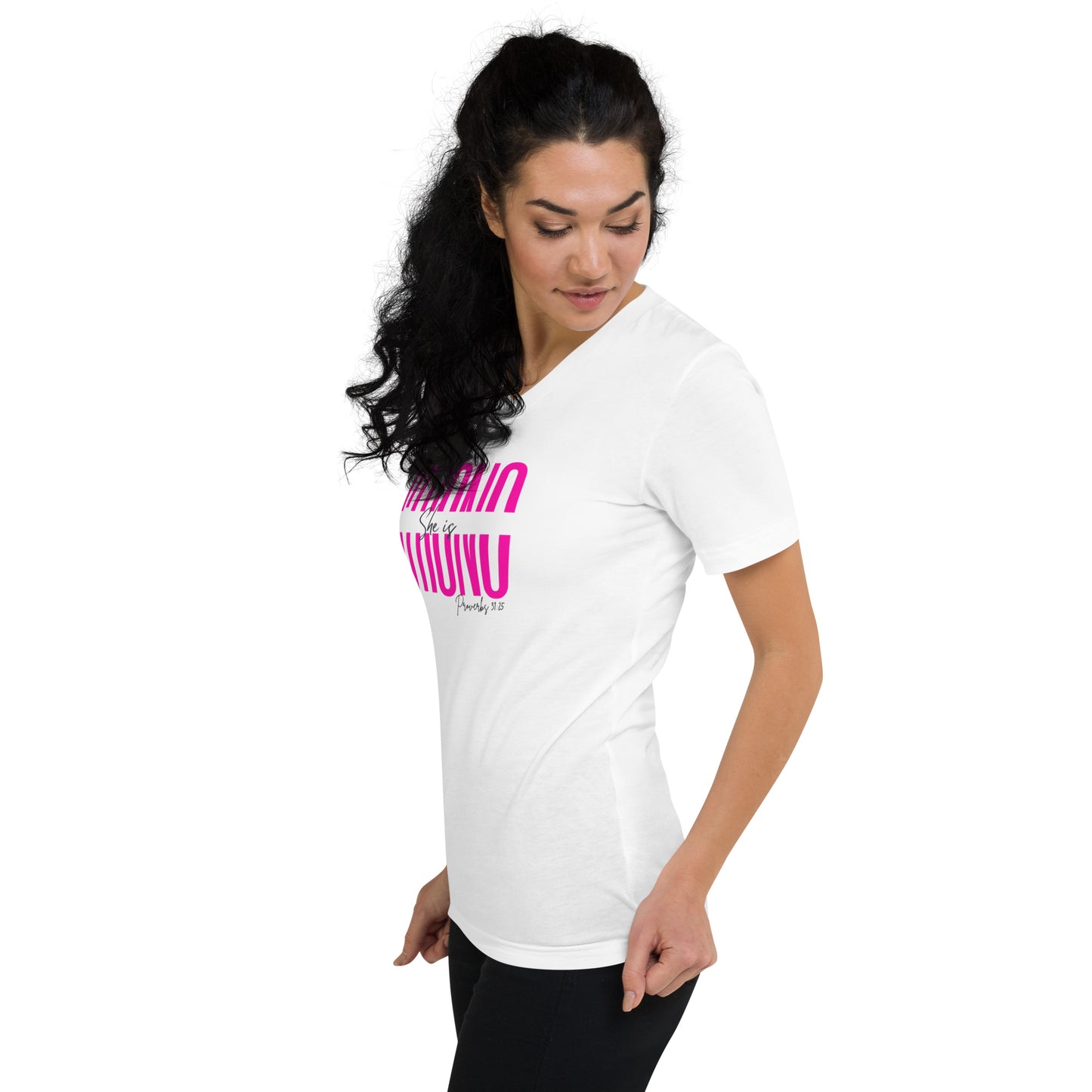 She is Strong Short Sleeve V-Neck T-Shirt